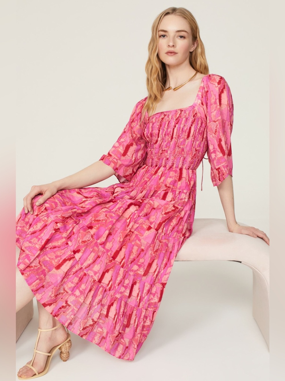 Ba&sh Teoli Midi Dress Size 6 Pink Peach 6180